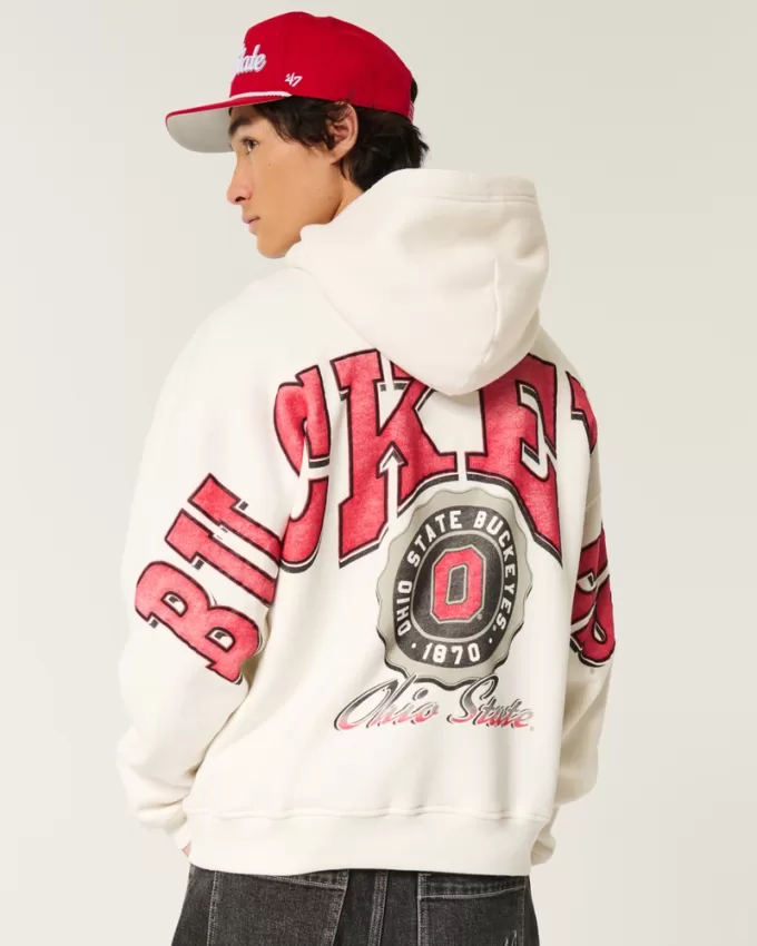 Boxy Ohio State Buckeyes Graphic Hoodie,Boxy Ohio State Buckeyes Graphic Hoodie