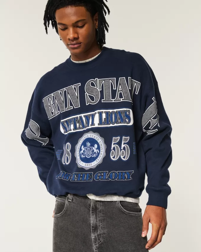 Boxy Penn State Nittany Lions Graphic Crew Sweatshirt,Boxy Penn State Nittany Lions Graphic Crew Sweatshirt