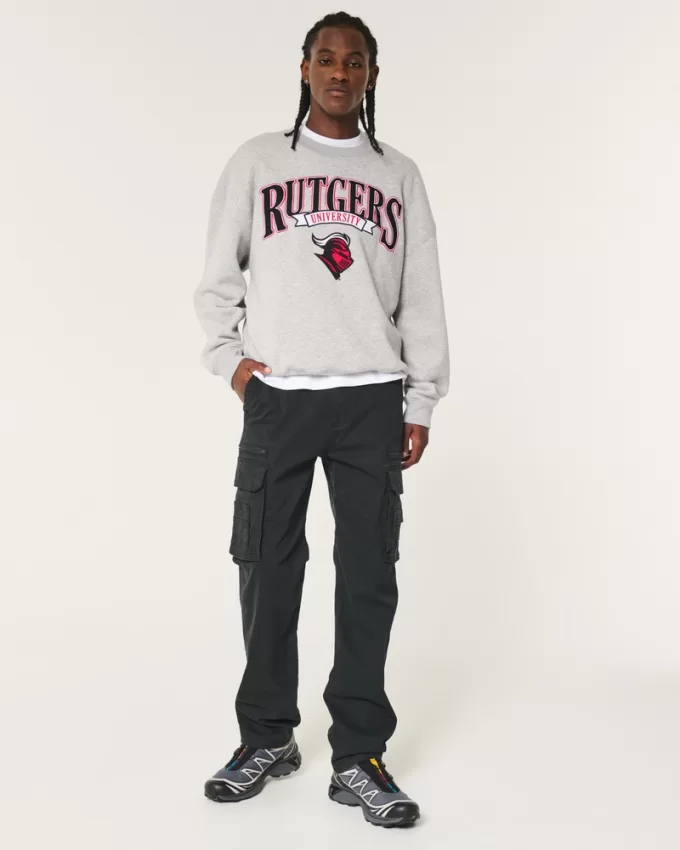 Boxy Rutgers University Graphic Crew Sweatshirt,Boxy Rutgers University Graphic Crew Sweatshirt
