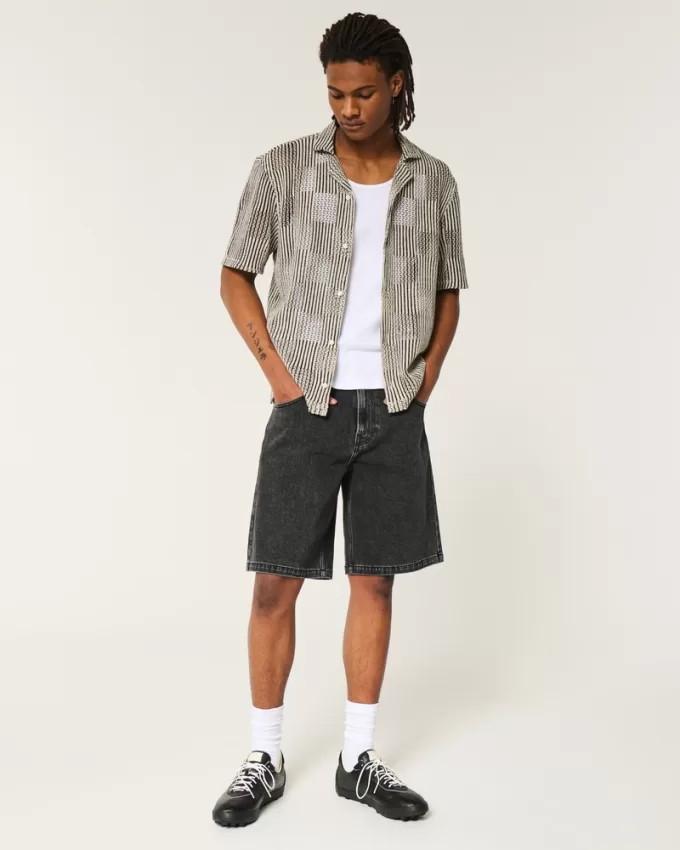 Boxy Short-Sleeve Crochet-Style Shirt,Boxy Short-Sleeve Crochet-Style Shirt