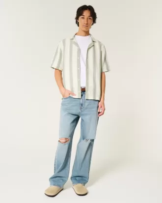 Boxy Short-Sleeve Crochet-Style Shirt,Boxy Short-Sleeve Crochet-Style Shirt