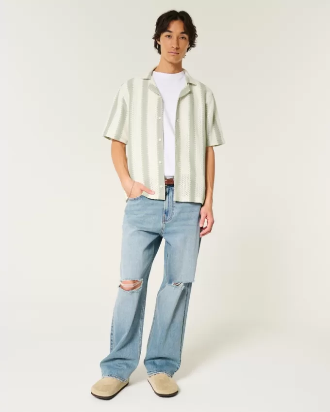 Boxy Short-Sleeve Crochet-Style Shirt,Boxy Short-Sleeve Crochet-Style Shirt