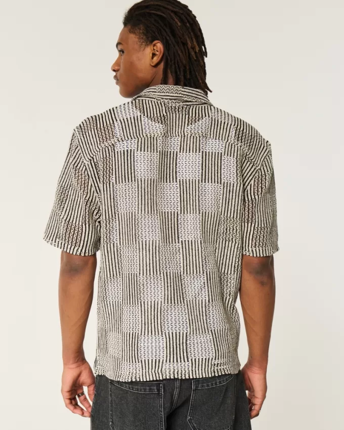 Boxy Short-Sleeve Crochet-Style Shirt,Boxy Short-Sleeve Crochet-Style Shirt