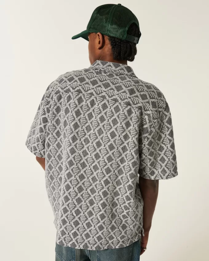 Boxy Short-Sleeve Crochet-Style Shirt,Boxy Short-Sleeve Crochet-Style Shirt