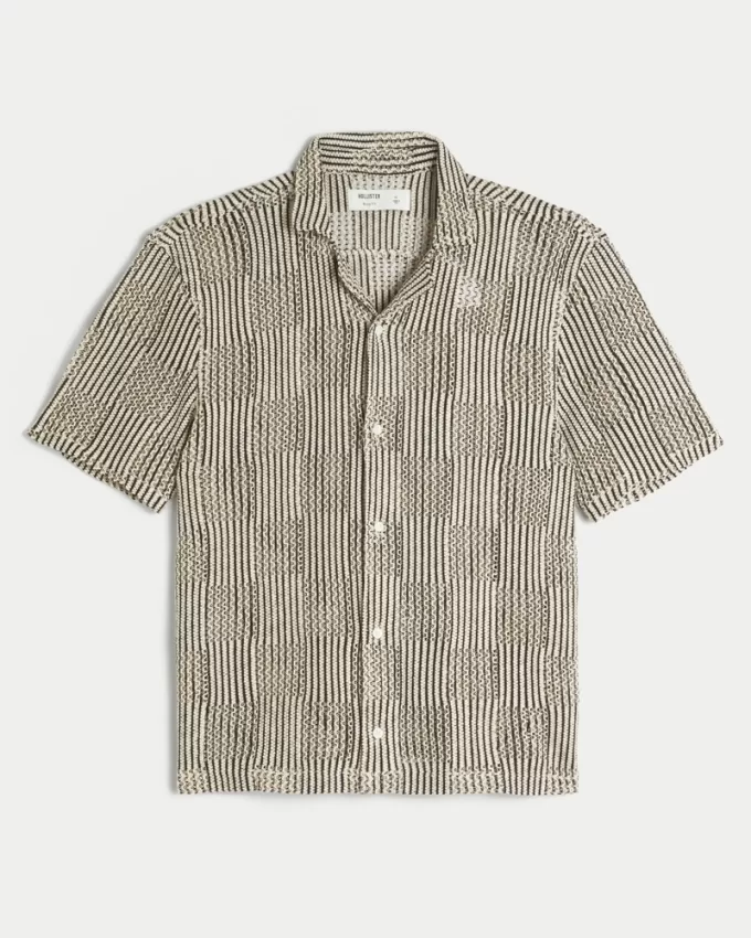 Boxy Short-Sleeve Crochet-Style Shirt,Boxy Short-Sleeve Crochet-Style Shirt