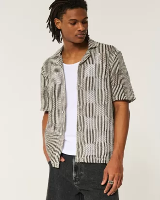 Boxy Short-Sleeve Crochet-Style Shirt,Boxy Short-Sleeve Crochet-Style Shirt