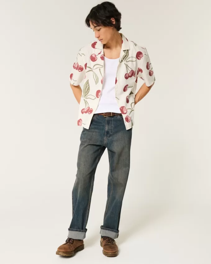 Boxy Short-Sleeve Linen-Blend Shirt,Boxy Short-Sleeve Linen-Blend Shirt