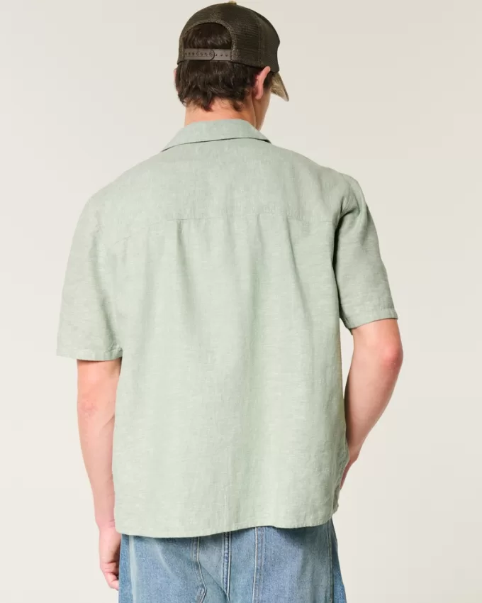 Boxy Short-Sleeve Linen-Blend Shirt,Boxy Short-Sleeve Linen-Blend Shirt