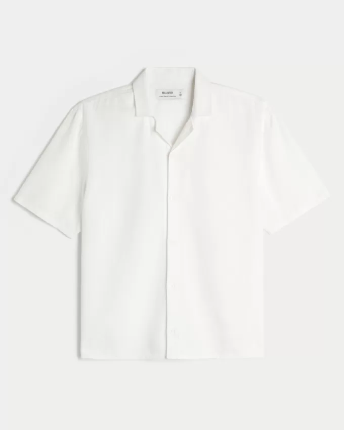 Boxy Short-Sleeve Linen-Blend Shirt,Boxy Short-Sleeve Linen-Blend Shirt