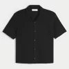 Boxy Short-Sleeve Linen-Blend Shirt,Boxy Short-Sleeve Linen-Blend Shirt