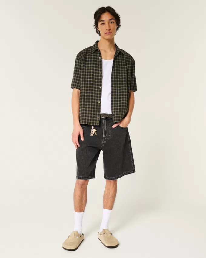 Boxy Short-Sleeve Plaid Shirt,Boxy Short-Sleeve Plaid Shirt