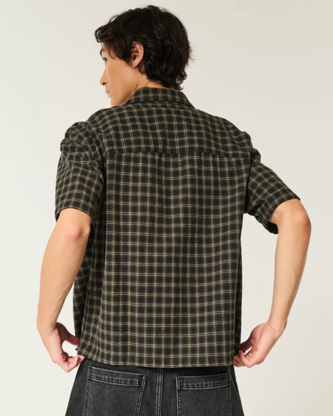 Boxy Short-Sleeve Plaid Shirt,Boxy Short-Sleeve Plaid Shirt
