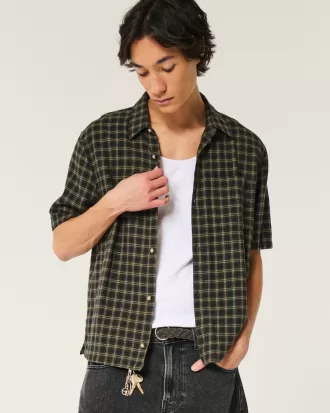 Boxy Short-Sleeve Plaid Shirt,Boxy Short-Sleeve Plaid Shirt