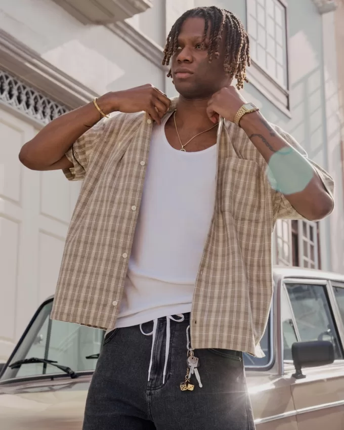 Boxy Short-Sleeve Plaid Shirt,Boxy Short-Sleeve Plaid Shirt