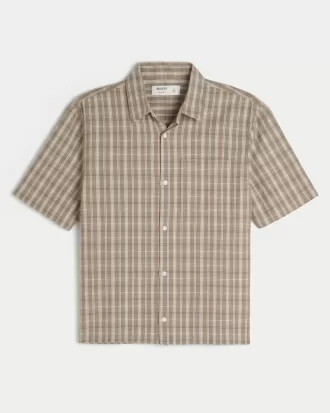 Boxy Short-Sleeve Plaid Shirt,Boxy Short-Sleeve Plaid Shirt