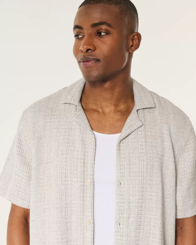 Boxy Short-Sleeve Textured Shirt,Boxy Short-Sleeve Textured Shirt