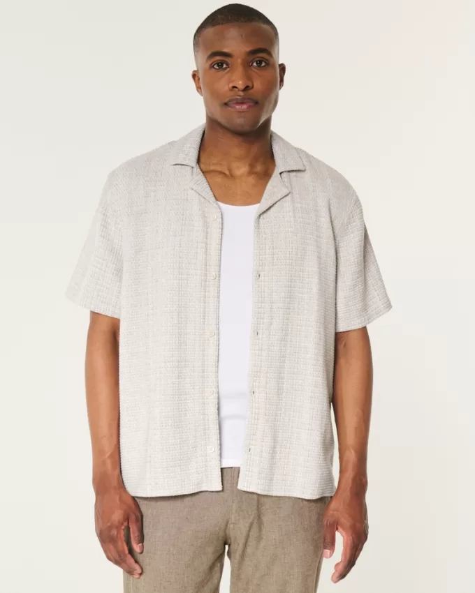 Boxy Short-Sleeve Textured Shirt,Boxy Short-Sleeve Textured Shirt