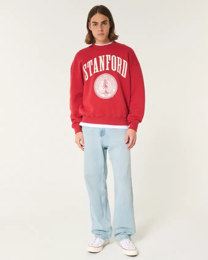 Boxy Stanford University Graphic Crew Sweatshirt,Boxy Stanford University Graphic Crew Sweatshirt