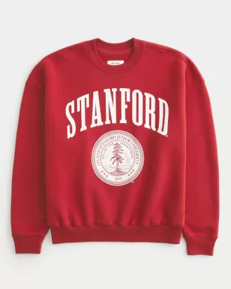 Boxy Stanford University Graphic Crew Sweatshirt,Boxy Stanford University Graphic Crew Sweatshirt