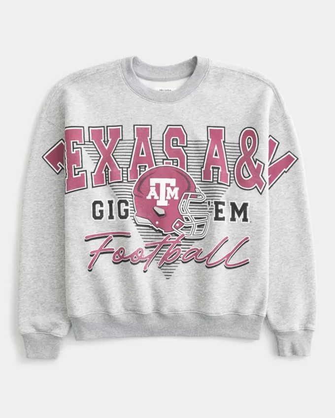 Boxy Texas A&M University Graphic Crew Sweatshirt,Boxy Texas A&M University Graphic Crew Sweatshirt