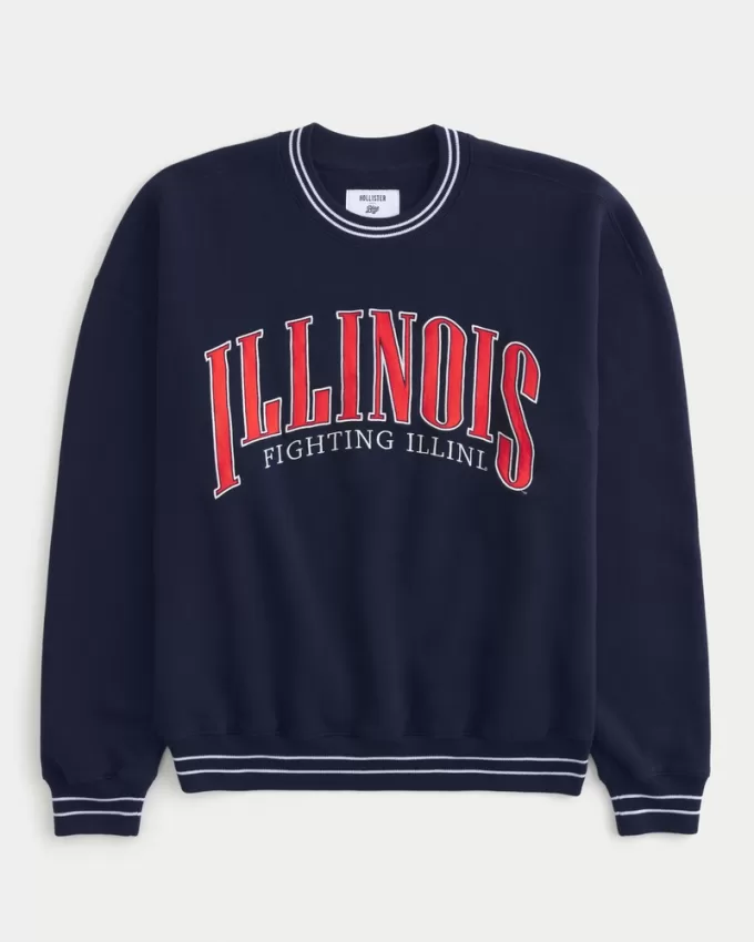 Boxy University of Illinois Fighting Illini Graphic Crew Sweatshirt,Boxy University of Illinois Fighting Illini Graphic Crew Sweatshirt