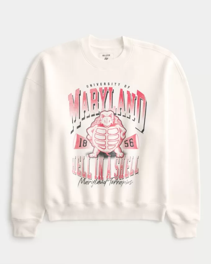 Boxy University of Maryland Graphic Crew Sweatshirt,Boxy University of Maryland Graphic Crew Sweatshirt