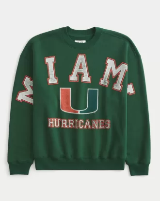 Boxy University of Miami Hurricanes Graphic Crew Sweatshirt,Boxy University of Miami Hurricanes Graphic Crew Sweatshirt