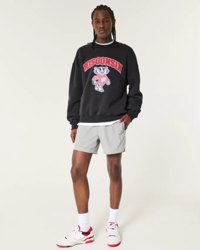 Boxy University of Wisconsin Graphic Crew Sweatshirt,Boxy University of Wisconsin Graphic Crew Sweatshirt