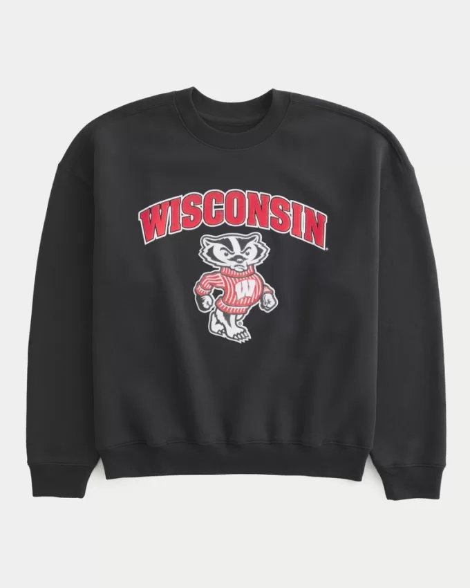 Boxy University of Wisconsin Graphic Crew Sweatshirt,Boxy University of Wisconsin Graphic Crew Sweatshirt