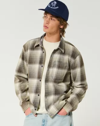 Boxy Washed Flannel Shirt,Boxy Washed Flannel Shirt
