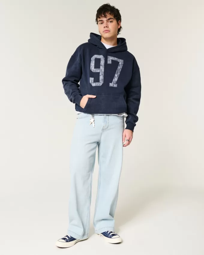 Boxy Washed Number Graphic Hoodie,Boxy Washed Number Graphic Hoodie