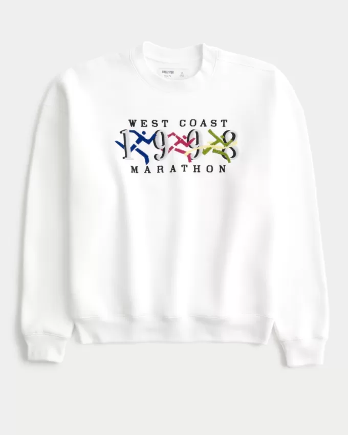 Boxy West Coast Marathon Graphic Crew Sweatshirt,Boxy West Coast Marathon Graphic Crew Sweatshirt