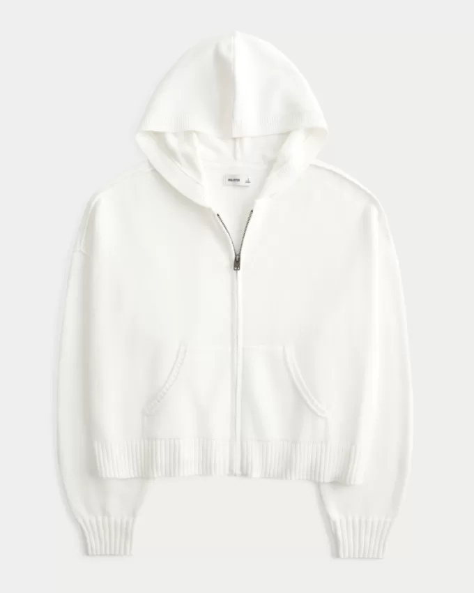 Boxy Zip-Up Sweater Hoodie,Boxy Zip-Up Sweater Hoodie