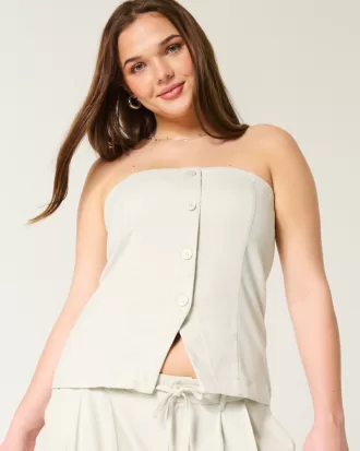 Button-Through Tube Top,Button-Through Tube Top