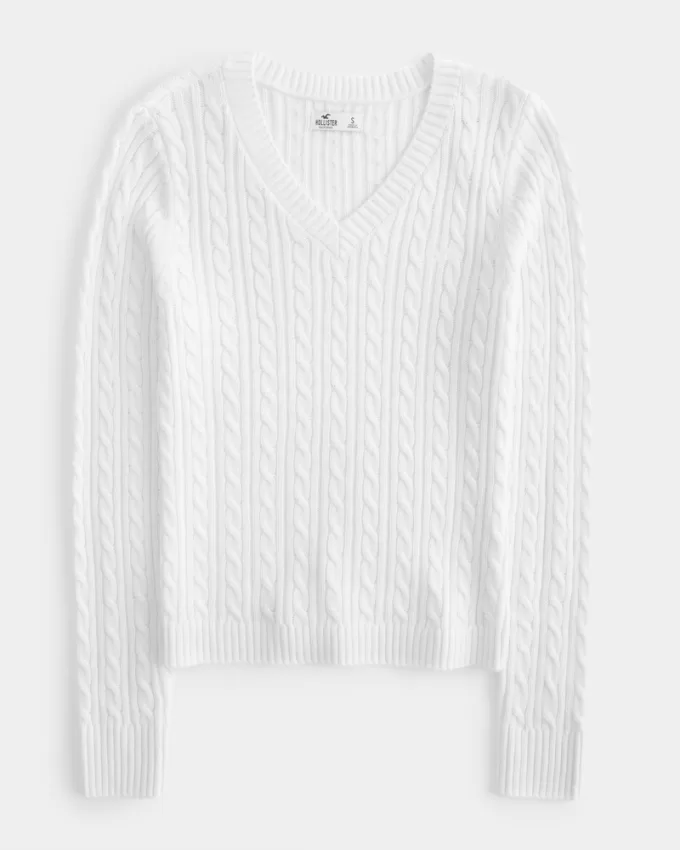 Cable-Knit V-Neck Sweater,Cable-Knit V-Neck Sweater