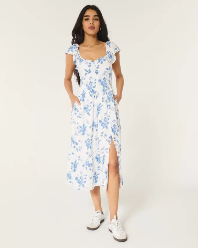 Cinch Bust V-Waist Midi Dress,Cinch Bust V-Waist Midi Dress