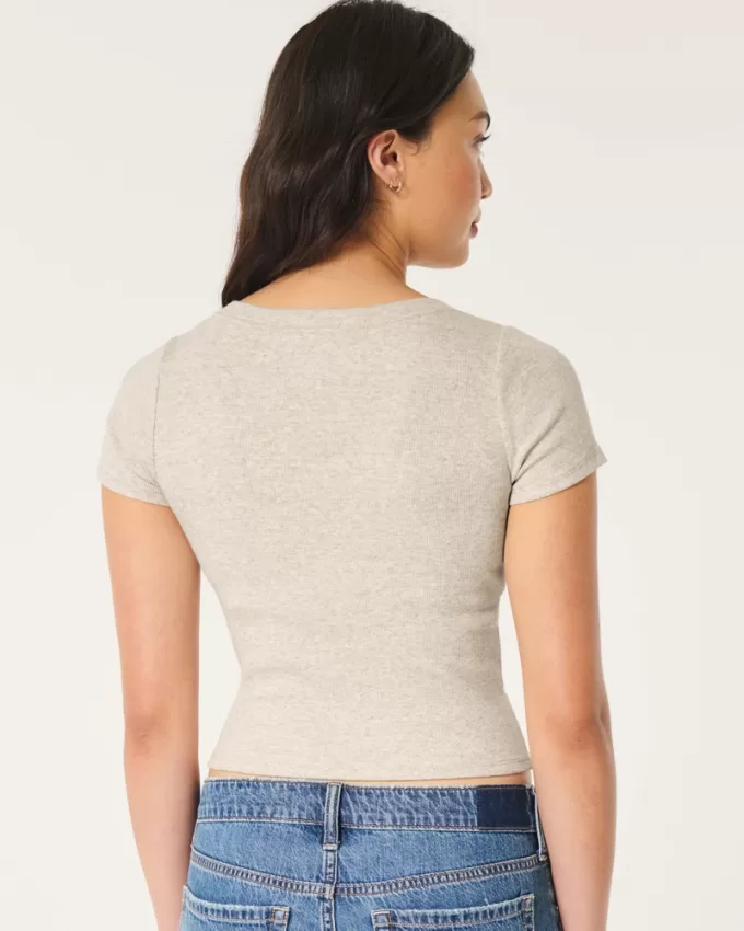 Cotton Blend V-Neck Baby Tee,Cotton Blend V-Neck Baby Tee