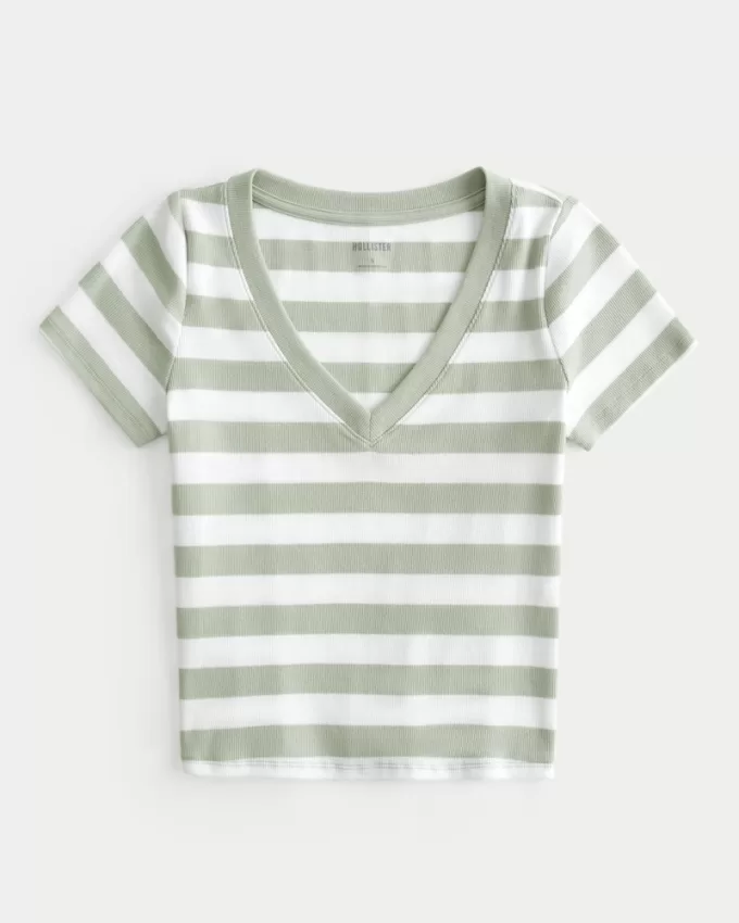 Cotton Blend V-Neck Baby Tee,Cotton Blend V-Neck Baby Tee