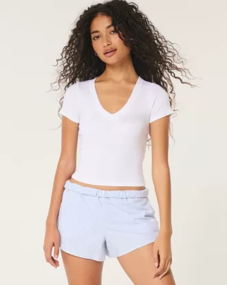 Cotton Blend V-Neck Baby Tee,Cotton Blend V-Neck Baby Tee