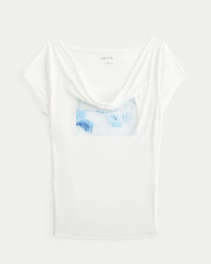 Cowl Neck Floral Graphic Tee,Cowl Neck Floral Graphic Tee