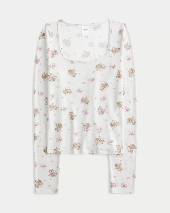 Cozy Bear Pattern Pajama Top,Cozy Bear Pattern Pajama Top