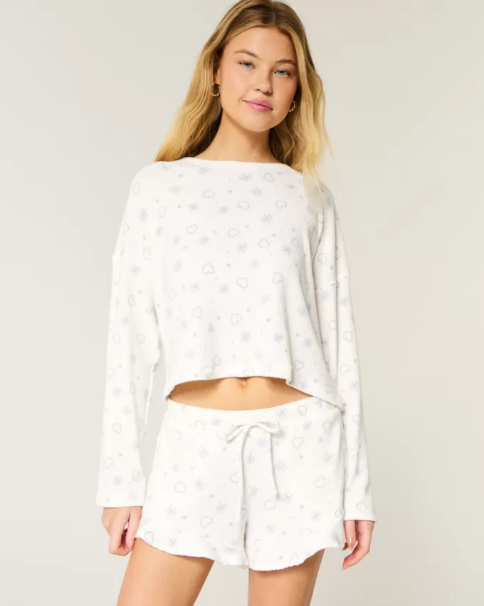 Cozy Ribbed Pajama Top & Shorts Set,Cozy Ribbed Pajama Top & Shorts Set