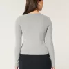 Cozy Ribbed Seamless Button-Through Crew Top,Cozy Ribbed Seamless Button-Through Crew Top