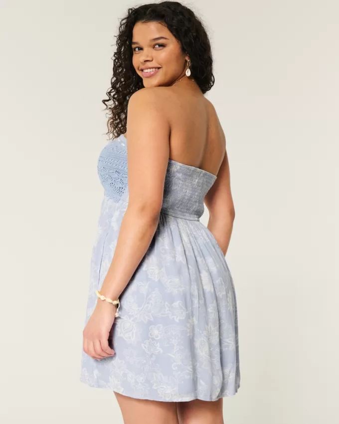 Crochet-Style Mix Strapless Mini Dress,Crochet-Style Mix Strapless Mini Dress