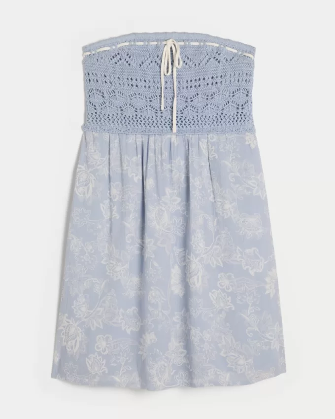 Crochet-Style Mix Strapless Mini Dress,Crochet-Style Mix Strapless Mini Dress