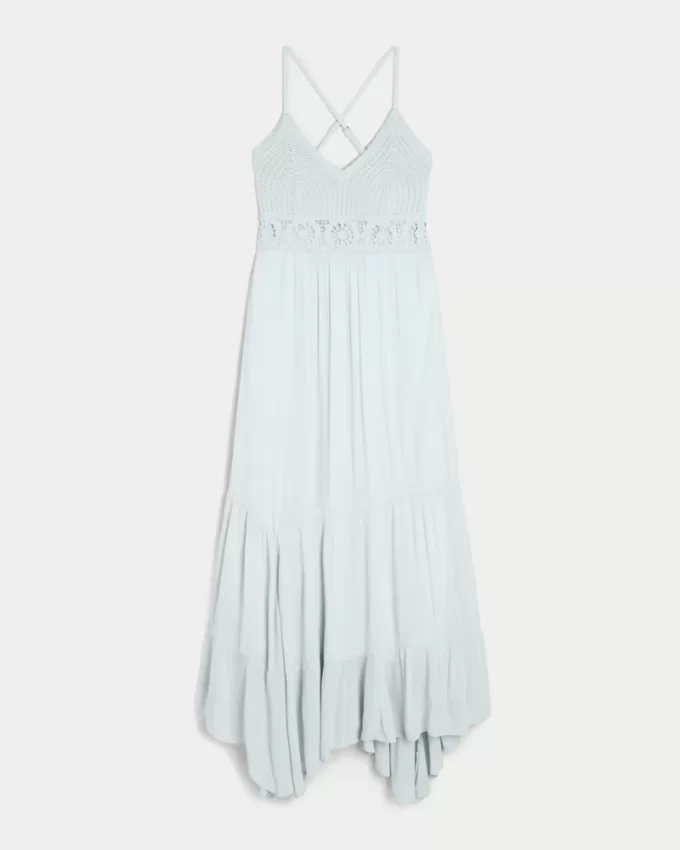 Crochet-Style Mix V-Neck Maxi Dress,Crochet-Style Mix V-Neck Maxi Dress