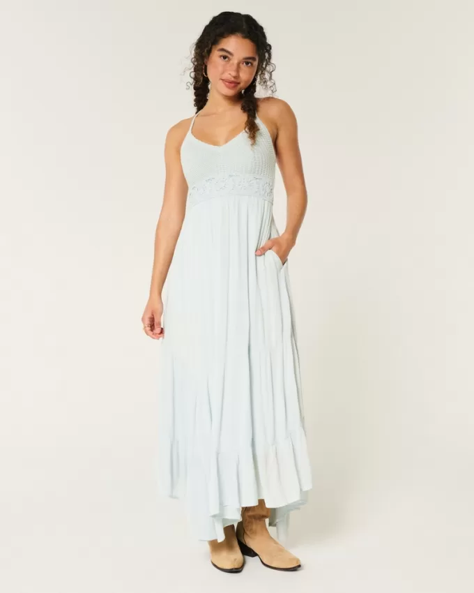 Crochet-Style Mix V-Neck Maxi Dress,Crochet-Style Mix V-Neck Maxi Dress