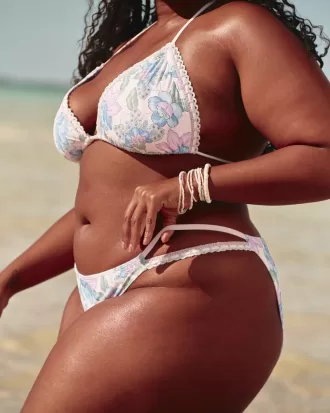 Crochet-Style Mixed High-Leg Cheeky Bikini Bottom,Crochet-Style Mixed High-Leg Cheeky Bikini Bottom