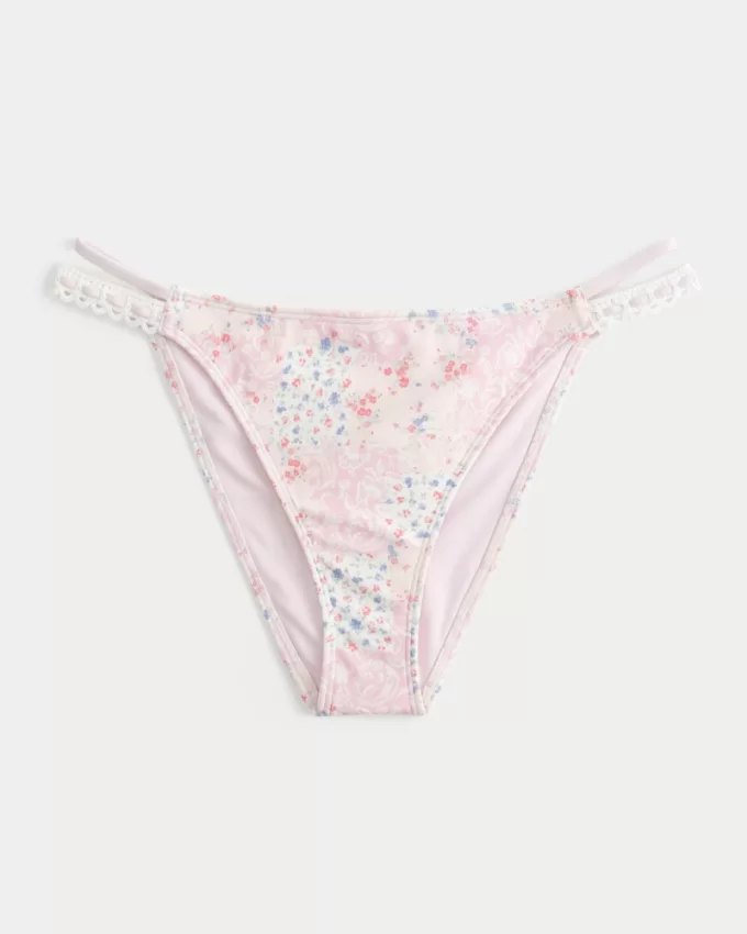 Crochet-Style Mixed High-Leg Cheeky Bikini Bottom,Crochet-Style Mixed High-Leg Cheeky Bikini Bottom