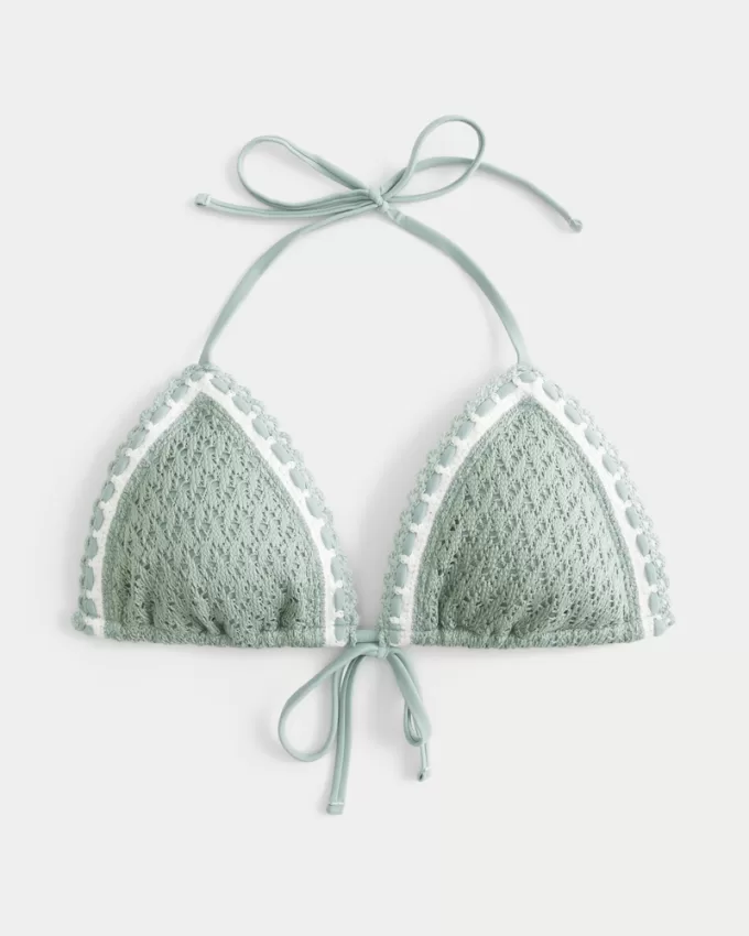 Crochet-Style Mixed Triangle Bikini Top,Crochet-Style Mixed Triangle Bikini Top